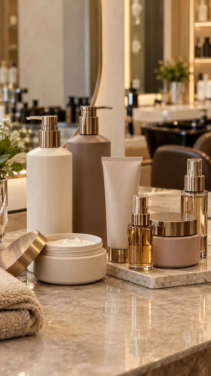 Productos de peluquería en un salón